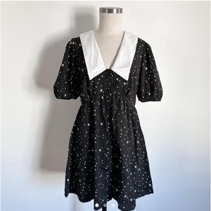 Nasty Gal collared star print black dress
